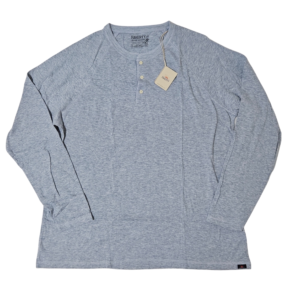 Faherty Newport Cloud Henley Shirt Long-Sleeve XXL Light Blue Heather NWT